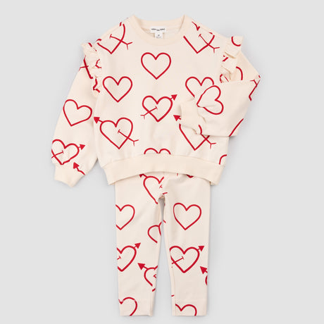 Heart Sketch on Creme Ruffled Sweatshirt Set by Miles the Label