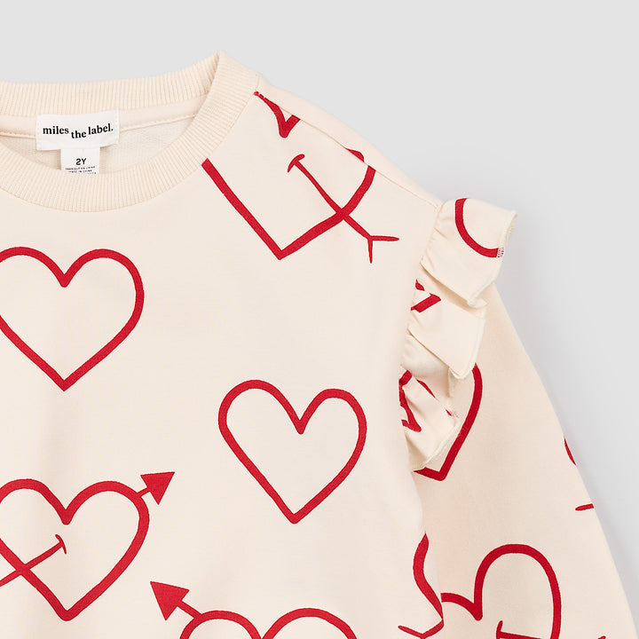 Heart Sketch on Creme Ruffled Sweatshirt by Miles the Label