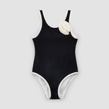 Black & White Flower Trim Swimsuit by miles the label