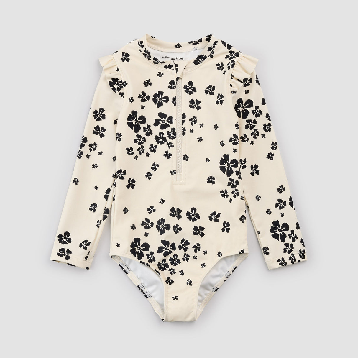 Flowers Print on Beige L/S Swimsuit by miles the label