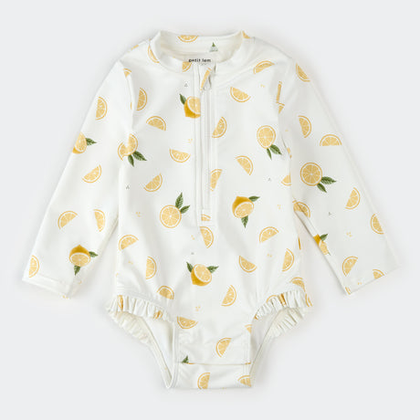 Lemon Print on Off-White L/S Swimsuit by Petit Lem