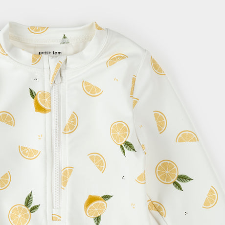 Lemon Print on Off-White L/S Swimsuit by Petit Lem