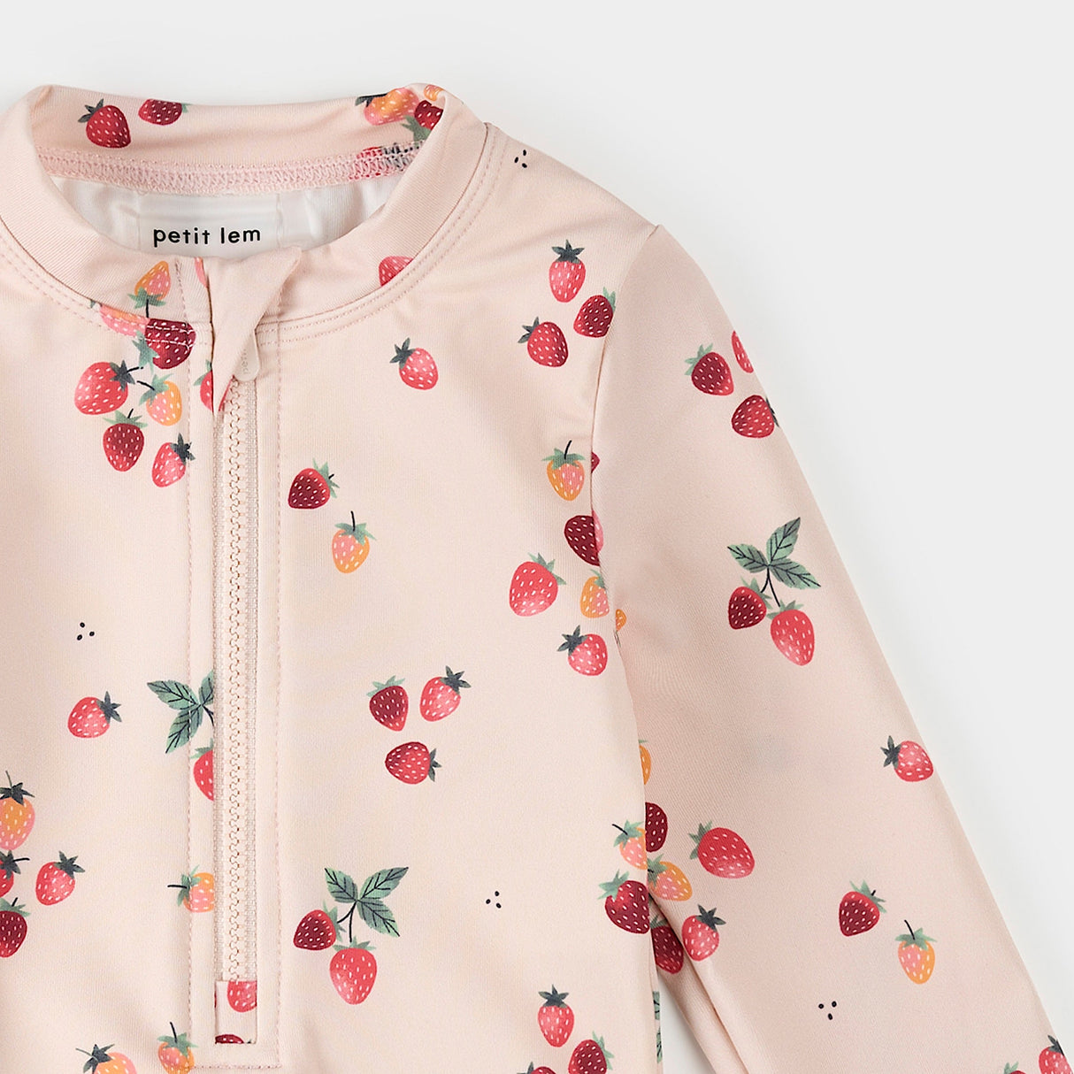 Strawberries on Light Pink L/S Swimsuit by Petit Lem