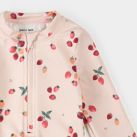 Strawberries on Light Pink L/S Swimsuit by Petit Lem
