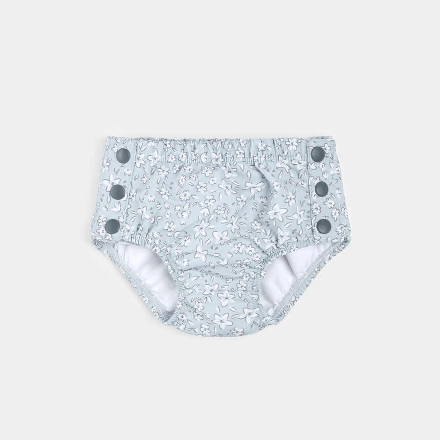 Vintage Flowers on Powder Blue Swim Diaper by Petit Lem