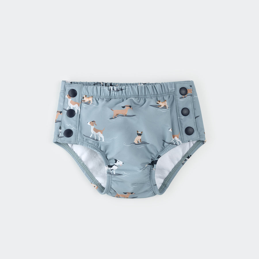 Surfing Pups on Blue Swim Diaper by Petit Lem