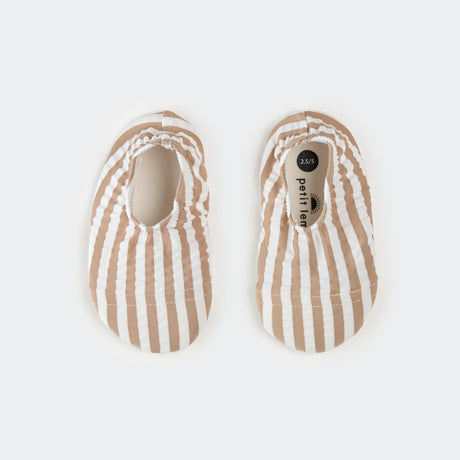 Taupe Stripe Seersucker Swim Slippers by Petit Lem