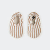 Taupe Stripe Seersucker Swim Slippers by Petit Lem