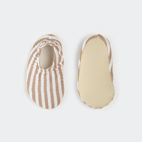 Taupe Stripe Seersucker Swim Slippers by Petit Lem