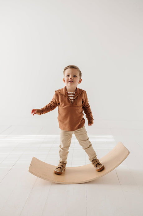 Boy's 3/4 Fleece Zip Sweatshirt- Caramel by babysprouts