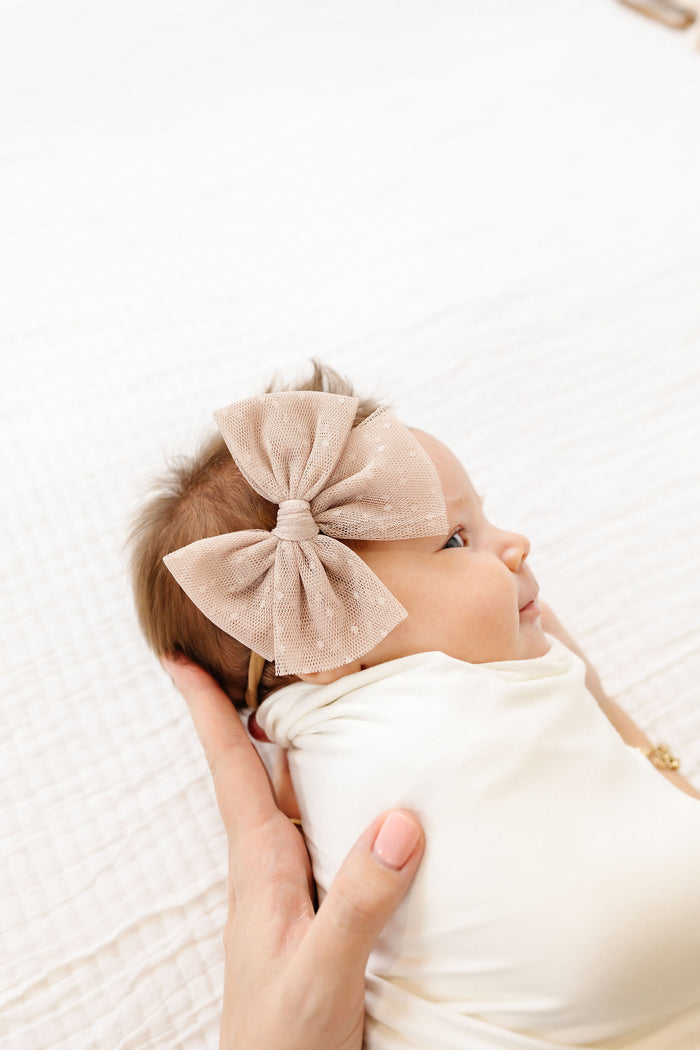 Large Tulle Bow - Tan Dot by Lou Lou & Company