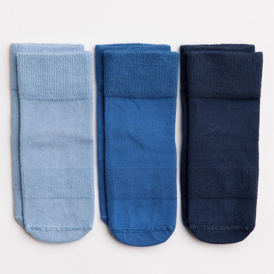 Colby - Non-Slip Baby Socks in Light Blue, Cobalt, Navy by squid socks