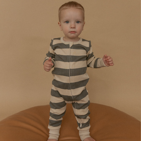 Organic 2-Way Zip Romper- Bold Stripes by Makemake