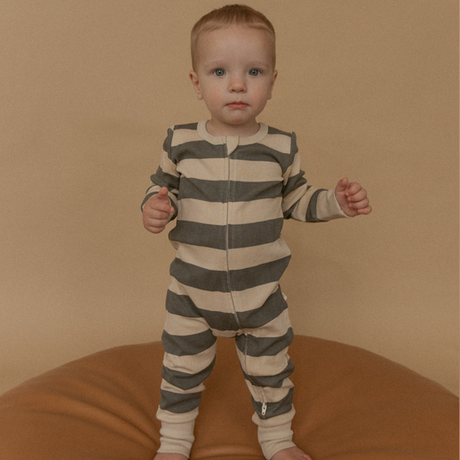 Organic 2-Way Zip Romper- Bold Stripes by Makemake