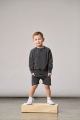 Acid Wash Raw Edge Harem Short- Black by Little Bipsy