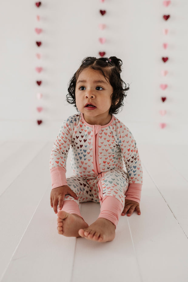 Long Sleeve Zip Romper- Rainbow Hearts by Babysprouts