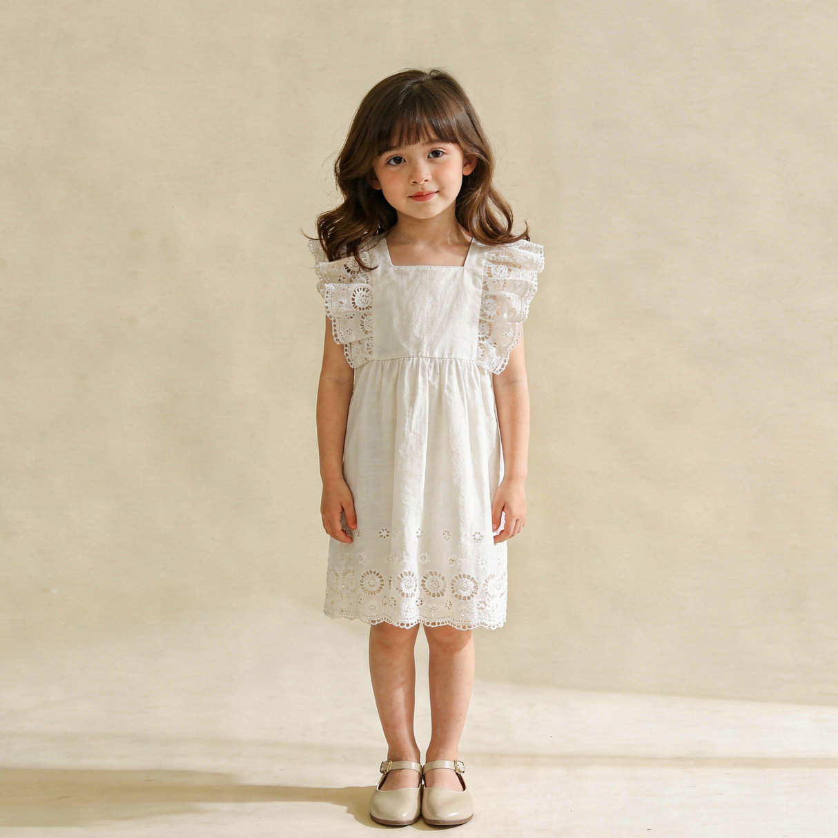 Organic Eyelet Flutter Dress - Ivory Eyelet by Makemake