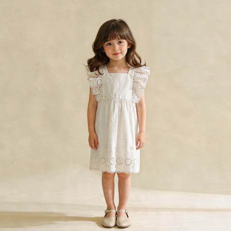Organic Eyelet Flutter Dress - Ivory Eyelet by Makemake