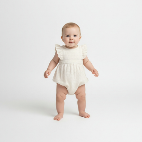 Organic Eyelet Flutter Romper- Ivory Eyelet by Makemake