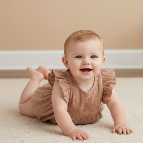 Organic Eyelet Flutter Romper- Clay Eyelet by Makemake
