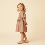 Organic Eyelet Bubble Sleeve Dress- Clay Eyelet by Makemake