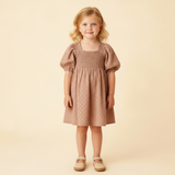 Organic Eyelet Bubble Sleeve Dress- Clay Eyelet by Makemake