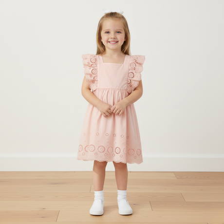 Organic Eyelet Flutter Dress- Blush Eyelet by Makemake
