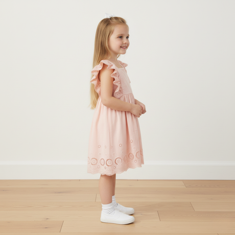 Organic Eyelet Flutter Dress- Blush Eyelet by Makemake