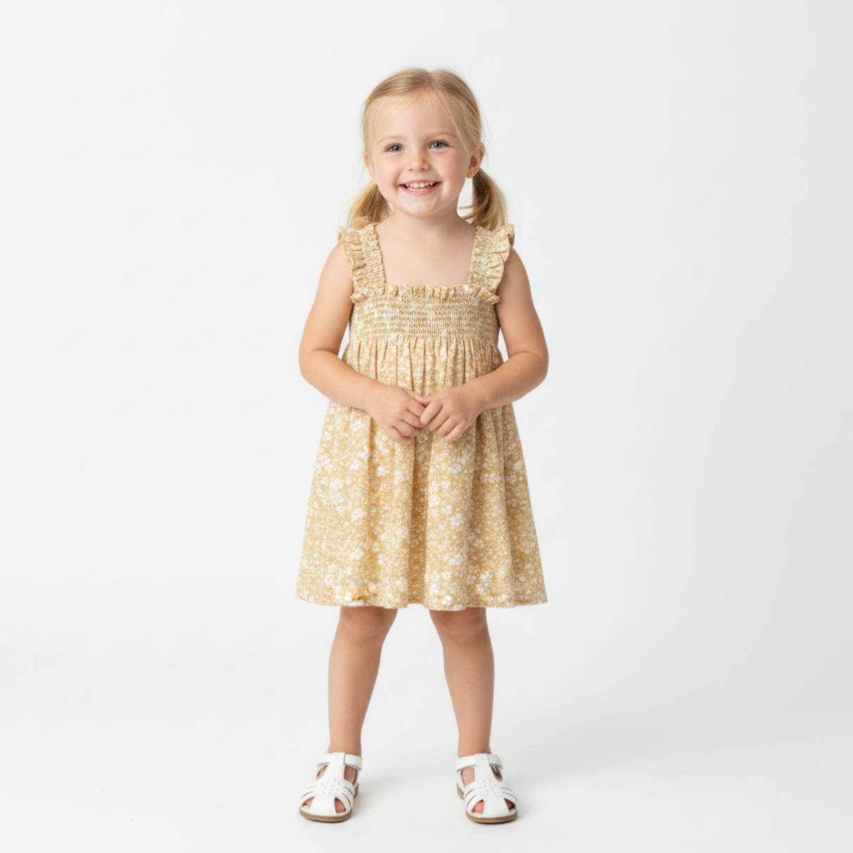 Organic Smocked Sundress- Yellow Blossom by Makemake