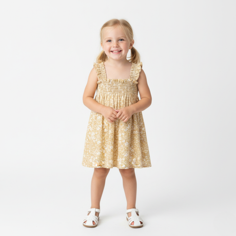 Organic Smocked Sundress- Yellow Blossom by Makemake