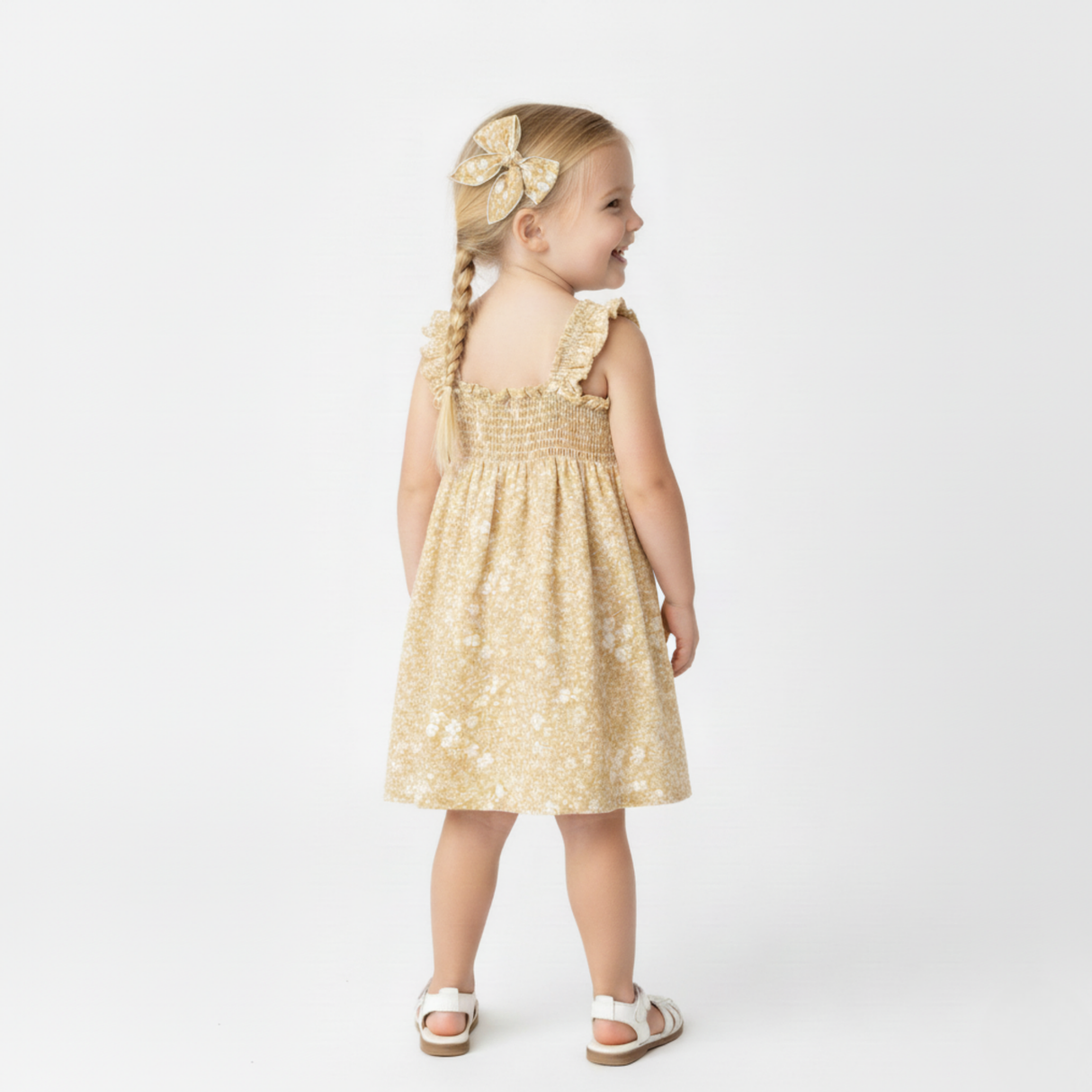 Organic Smocked Sundress- Yellow Blossom by Makemake