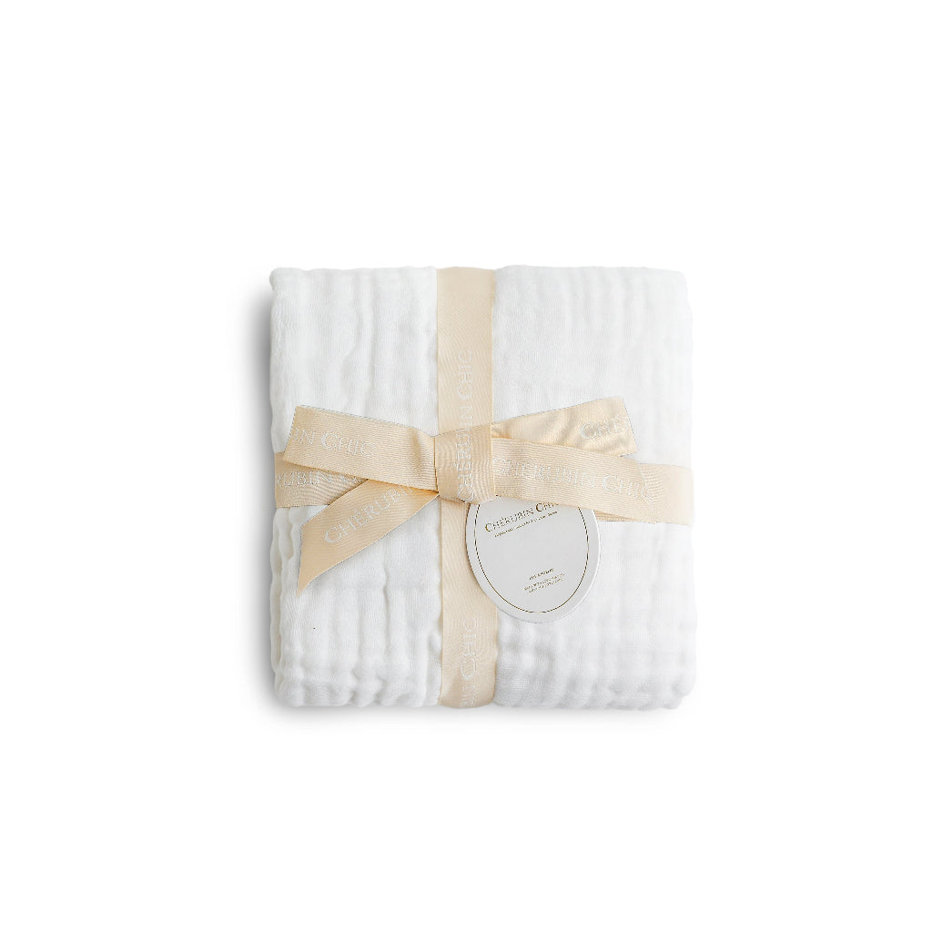 Muslin Baby Swaddle Blanket: 6 Layers- White by Cherubin Chic