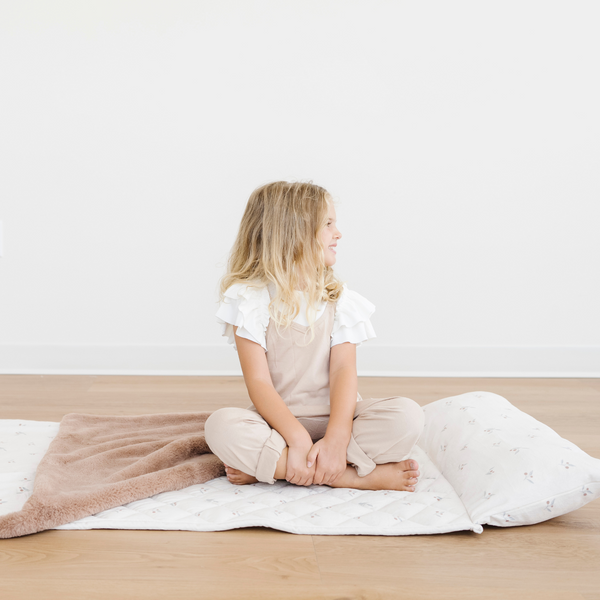 Minky/Faux Fur Nap Mat- Blush Bloom by Saranoni