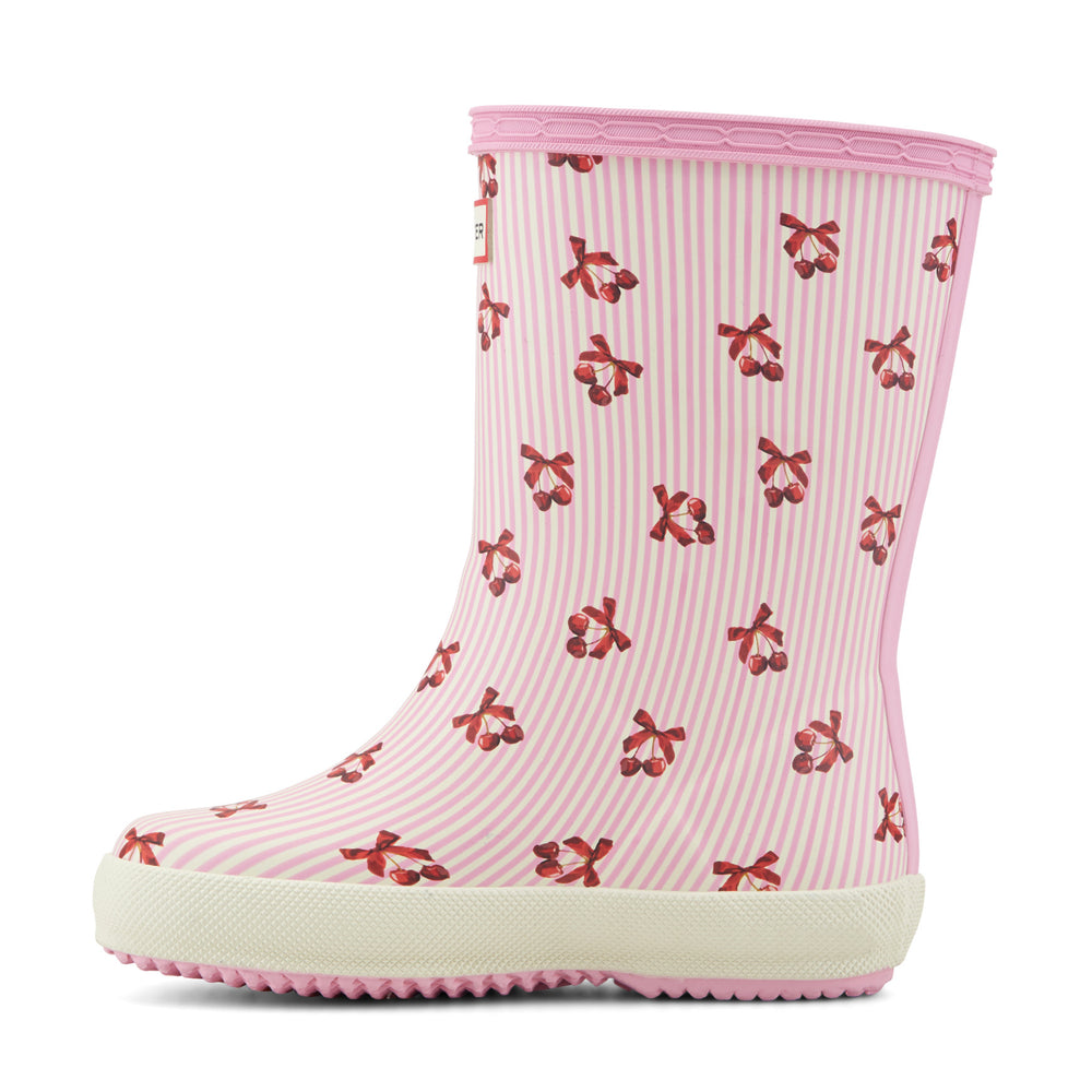 Kids First Classic Rain Boots- Pink Cherry Bow Print by Hunter Boots