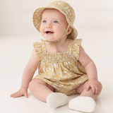 Organic Ruffle Sleeve Bubble Romper- Yellow Blossom by Makemake