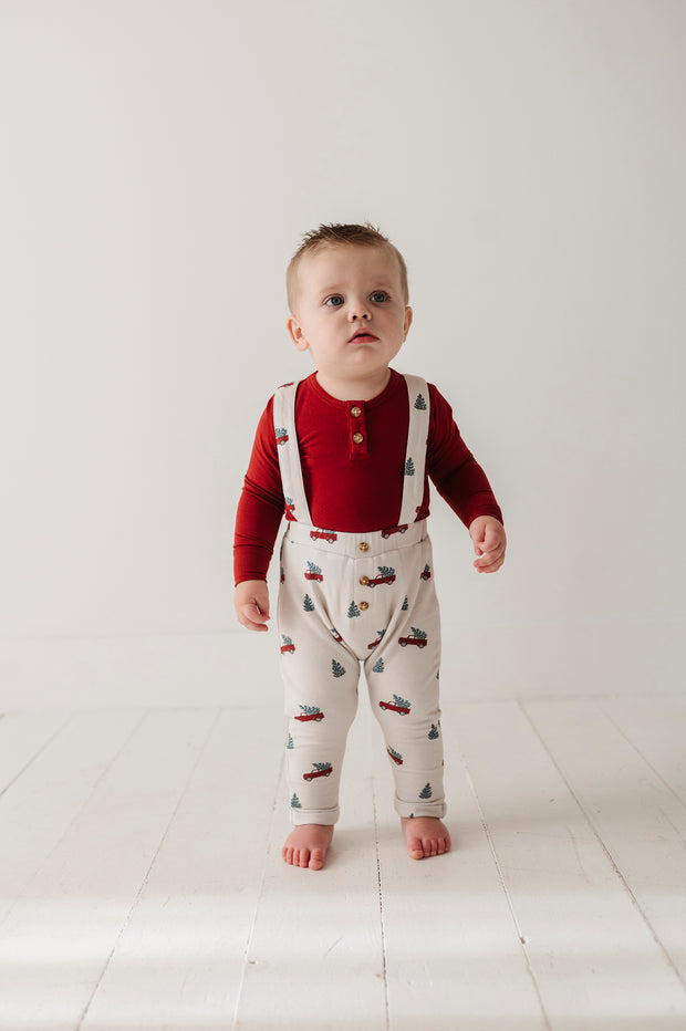 Henley Bodysuit & Suspenders Set- Christmas Truck by Babysprouts