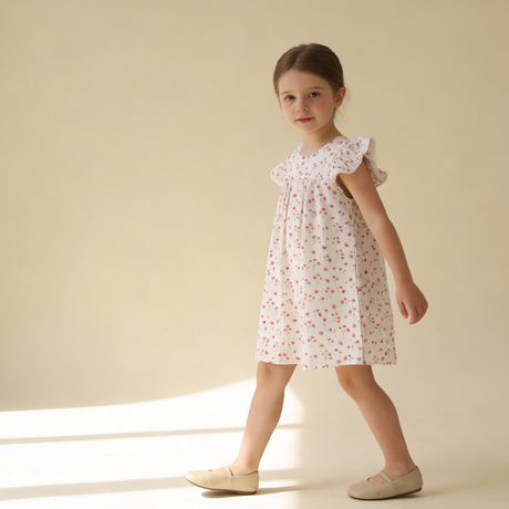 Organic Short Sleeve Flutter Dress - Pink Bloom Makemake