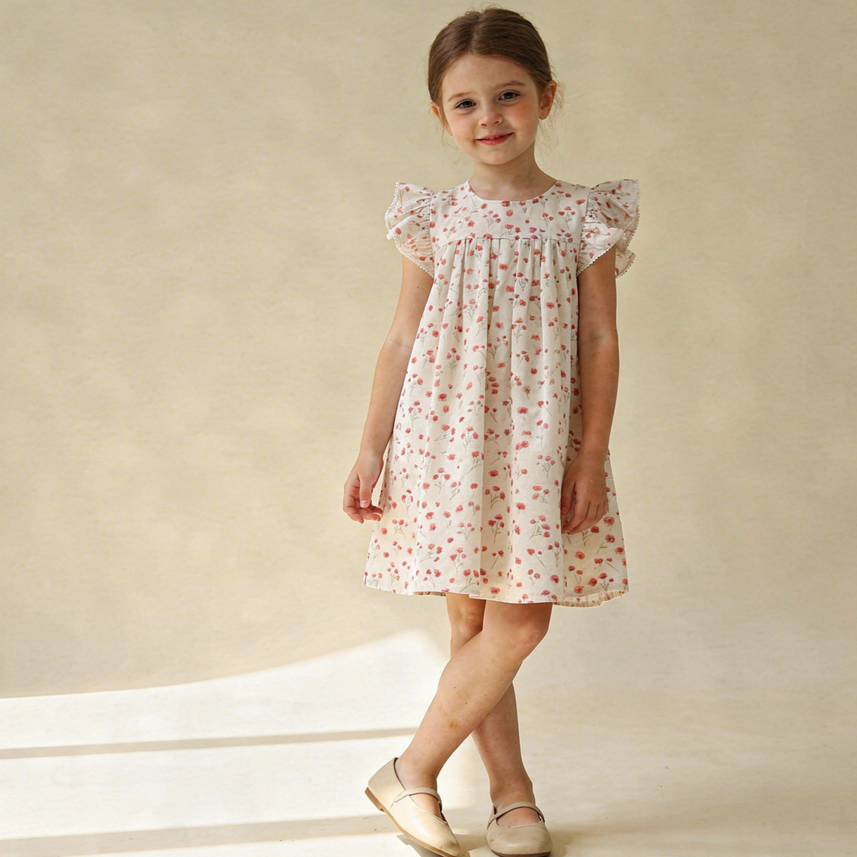 Organic Short Sleeve Flutter Dress - Pink Bloom Makemake