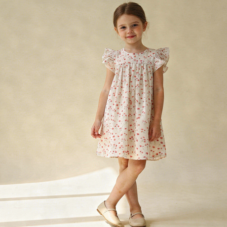 Organic Short Sleeve Flutter Dress - Pink Bloom Makemake