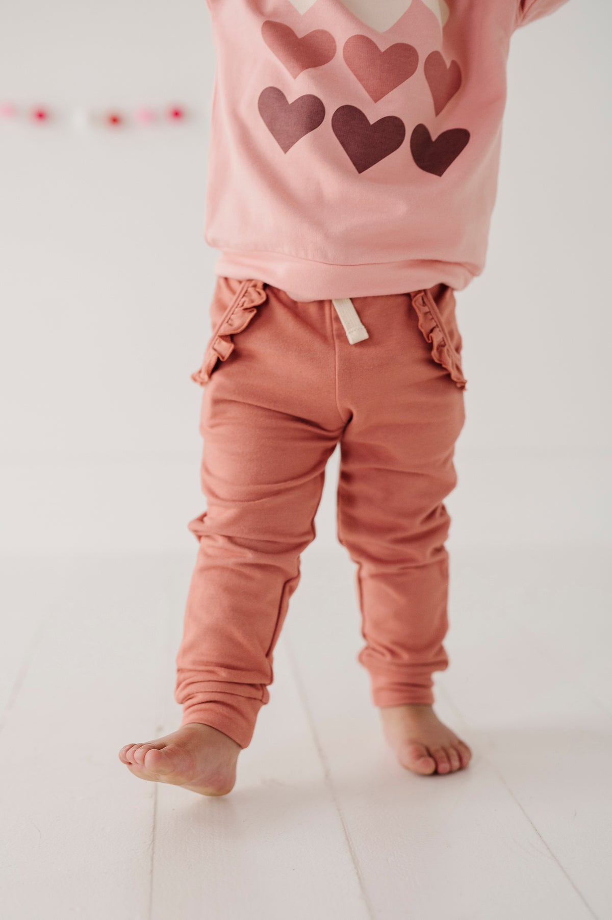 Girl's Ruffle Joggers- Brick Dust by Babysprouts