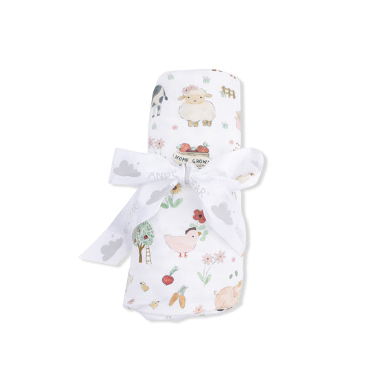 Swaddle Blanket- Cute Farm Animals Pink by Angel Dear