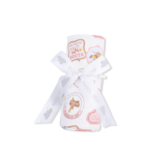 Swaddle Blanket- Rodeo Patches Pink by Angel Dear
