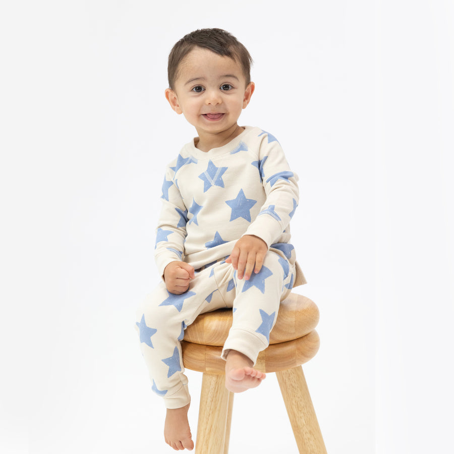 French Terry Sketchy Stars Blue - Raglan Sweatshirt And Jogger Set by Angel Dear