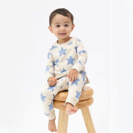French Terry Sketchy Stars Blue - Raglan Sweatshirt And Jogger Set by Angel Dear