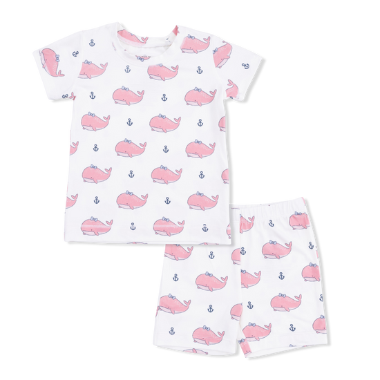 Loungewear Short Set- Bubbly Whale w/ Pink Bow by Angel Dear