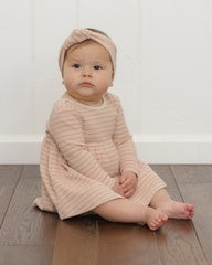 Ribbed Long Sleeve Dress || Dusty Rose Microstripe by Quincy Mae