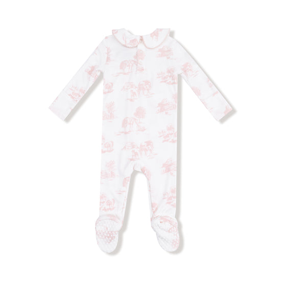 Peter Pan 2 Way Zipper Footie- Farm Toile Pink by Angel Dear