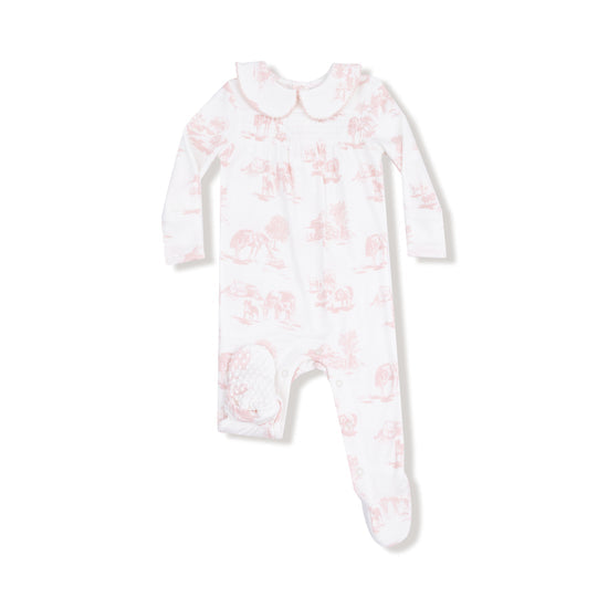 Peter Pan 2 Way Zipper Footie- Farm Toile Pink by Angel Dear