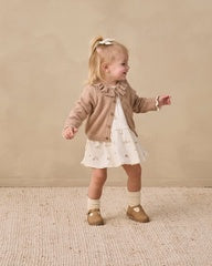 Ruffle Collar Cardigan || Heathered Almond by Quincy Mae