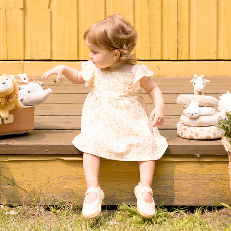 Spots Print on Antique White Cross Hatch Dress Set by Petit Lem